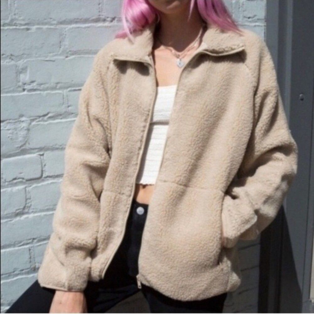 John Galt/ Brandy Melville Sherpa willow teddy bear zip up Jacket O/S